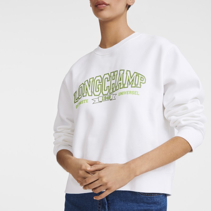 White Longchamp Sweatshirt - Jersey Women Tops & Blouses | 290683VRB